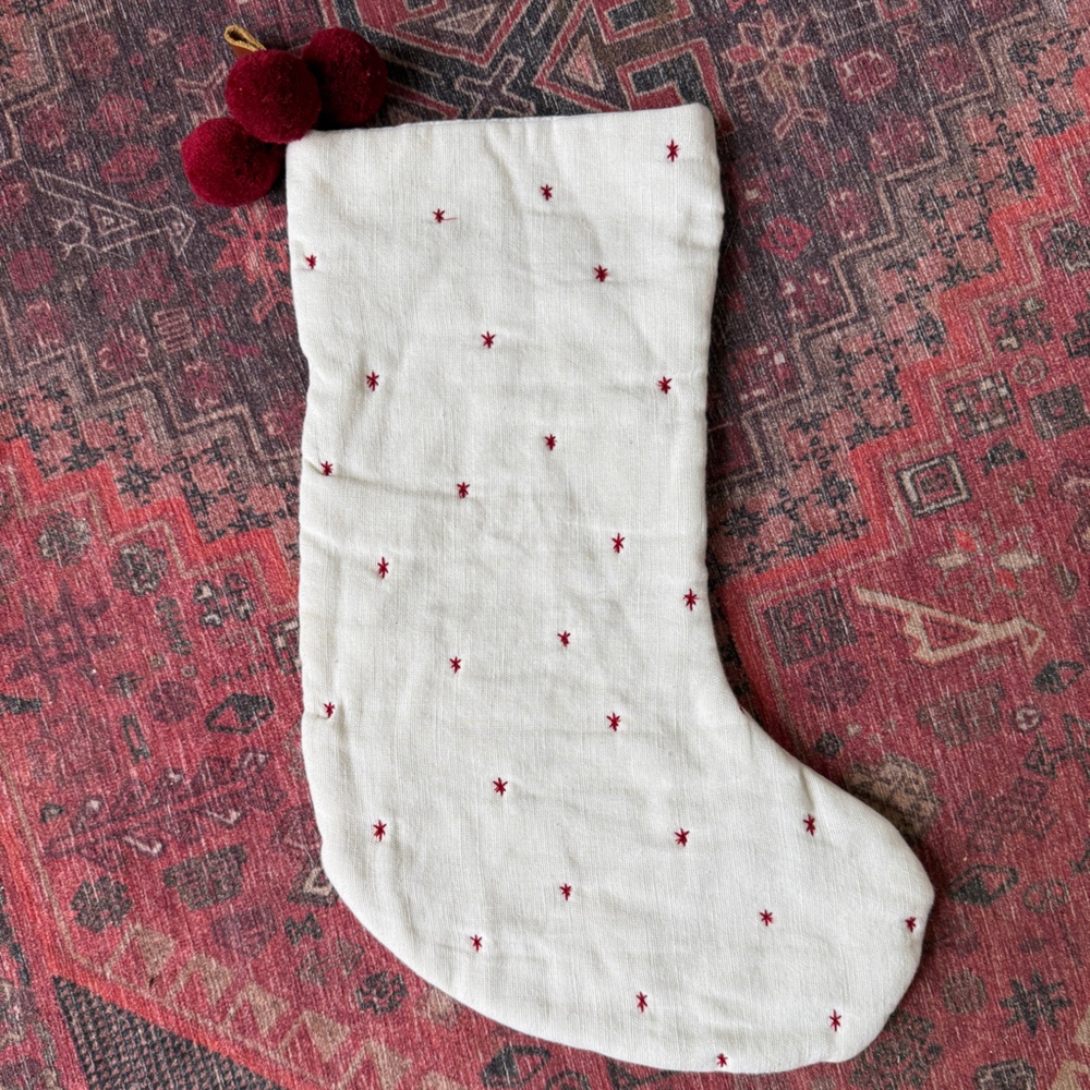 Magnolia Hearth and Hand Cream Stocking with Red Details